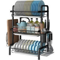DEEP SLEEP EVERY NIGHT Dish Drying Rack,3 Tier Extra Large Carbon Steel Dish Rack and Drainboard Set for Kitchen Countertop,Easy Install Dish Drainer