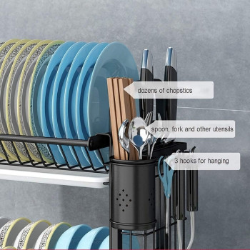 DEEP SLEEP EVERY NIGHT Dish Drying Rack,3 Tier Extra Large Carbon Steel Dish Rack and Drainboard Set for Kitchen Countertop,Easy Install Dish Drainer