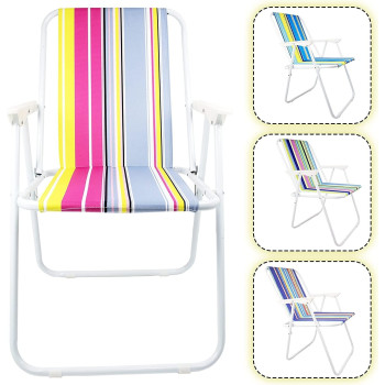 DEEP SLEEP EVERY NIGHT Foldable Beach Chair Striped, Multi-Color, Portable for Camping and BBQ, Assorted Colors LB-10001-3