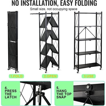 DEEP SLEEP EVERY NIGHT Foldable Storage Organizer 5 Tier, Storage Shelves Kitchen Cabinet Storage Rack, Shelf Storage Multipurpose Rack for Living Room Bedroom Kitchen Garage