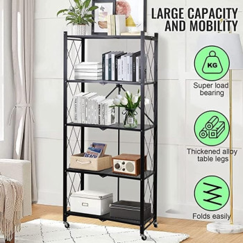 DEEP SLEEP EVERY NIGHT Foldable Storage Organizer 5 Tier, Storage Shelves Kitchen Cabinet Storage Rack, Shelf Storage Multipurpose Rack for Living Room Bedroom Kitchen Garage