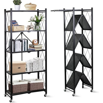 DEEP SLEEP EVERY NIGHT Foldable Storage Organizer 5 Tier, Storage Shelves Kitchen Cabinet Storage Rack, Shelf Storage Multipurpose Rack for Living Room Bedroom Kitchen Garage