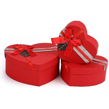 DEEP SLEEP EVERY NIGHT Gift Box Wedding Heart Gift Boxes Ribbon Treat Box Paper Presentation Box Engagement Wedding Birthday Packaging Box Gift Wrap Boxes Gifts (Red)