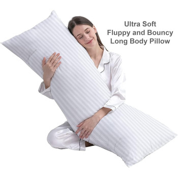 Deep Sleep Hotel Linen Long Body Pillow 1pc, Fabric: 100% Polyester 85 GSM Microfiber 1 cm Stripe Super Soft, Size 45 x 120cm (Light Grey, 45 x 120 cm)
