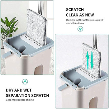 Deep Sleep Every Night Microfiber Flat Mop with Bucket, Cleaning Squeeze Hand Free Floor Mop, Reusable Mop Pads, Stainless Steel Handle, 360 Rotating Head Squeeze Flat Mop