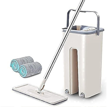 Deep Sleep Every Night Microfiber Flat Mop with Bucket, Cleaning Squeeze Hand Free Floor Mop, Reusable Mop Pads, Stainless Steel Handle, 360 Rotating Head Squeeze Flat Mop