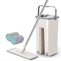 Deep Sleep Every Night Microfiber Flat Mop with Bucket, Cleaning Squeeze Hand Free Floor Mop, Reusable Mop Pads, Stainless Steel Handle, 360 Rotating Head Squeeze Flat Mop