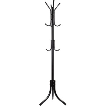 DEEP SLEEP EVERY NIGHT Mind Reader COATRACK11 Standing Metal Coat Rack Hat Hanger 11 Hook for Jacket, Purse, Scarf Rack, Umbrella Tree Stand NQ-30049