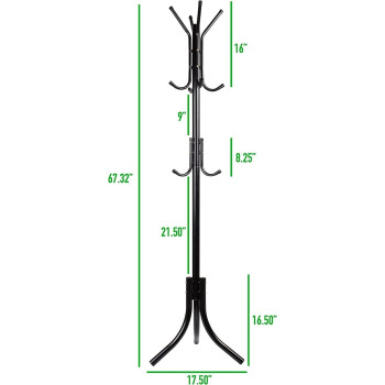 DEEP SLEEP EVERY NIGHT Mind Reader COATRACK11 Standing Metal Coat Rack Hat Hanger 11 Hook for Jacket, Purse, Scarf Rack, Umbrella Tree Stand NQ-30049