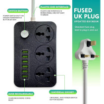 DEEP SLEEP EVERY NIGHT Power Strips Extension Cord 3 Outlets, Power Socket with 6 USB Ports Universal Charging Socket with 2M Bold Extension Cord