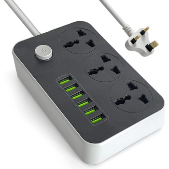 DEEP SLEEP EVERY NIGHT Power Strips Extension Cord 3 Outlets, Power Socket with 6 USB Ports Universal Charging Socket with 2M Bold Extension Cord