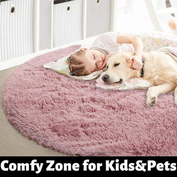 DEEP SLEEP EVERY NIGHT Round Fur Rug for Bedroom, Fluffy Circle Rugs for Kids Room, Furry Carpet for Teen Girls Room, Non-Slip Shaggy Circular Rug Plush Rug