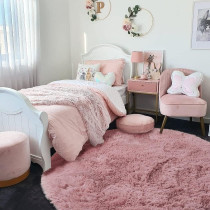 DEEP SLEEP EVERY NIGHT Round Fur Rug for Bedroom, Fluffy Circle Rugs for Kids Room, Furry Carpet for Teen Girls Room, Non-Slip Shaggy Circular Rug Plush Rug