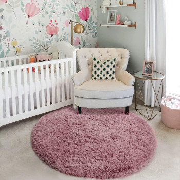 DEEP SLEEP EVERY NIGHT Round Fur Rug for Bedroom, Fluffy Circle Rugs for Kids Room, Furry Carpet for Teen Girls Room, Non-Slip Shaggy Circular Rug Plush Rug