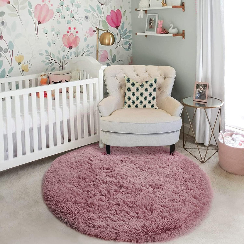DEEP SLEEP EVERY NIGHT Round Fur Rug for Bedroom, Fluffy Circle Rugs for Kids Room, Furry Carpet for Teen Girls Room, Non-Slip Shaggy Circular Rug Plush Rug