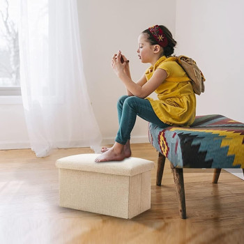 DEEP SLEEP EVERY NIGHT Storage Ottoman Folding Storage Ottoman Cube Footrest Seat,Space Saving Foldable Storage Ottoman Boxes Padded 40 x 25 x 25 cm - MD-31772 (Green)