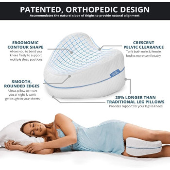 DEEP SLEEP EVERY NIGHT Ultra Soft Memory Foam Knee Pillow for Pain Relief/Orthopedic Leg Pillow Designed for Side Sleepers, Leg, Pregnancy, Back, Hip Pain with Washable Cover