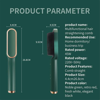 Deep Sleep Hair Straightener Brush Hair Straightening Iron with Built-in Comb, 20s Fast Heating 5 Gears Settings Anti-Scald Perfect for Professional Salon at Home EJ-31693 (Green)