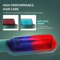 Deep Sleep Hair Straightener Brush Hair Straightening Iron with Built-in Comb, 20s Fast Heating 5 Gears Settings Anti-Scald Perfect for Professional Salon at Home EJ-31693 (Green)
