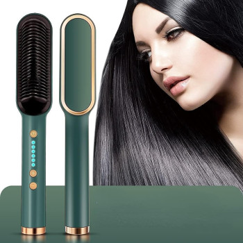 Deep Sleep Hair Straightener Brush Hair Straightening Iron with Built-in Comb, 20s Fast Heating 5 Gears Settings Anti-Scald Perfect for Professional Salon at Home EJ-31693 (Green)