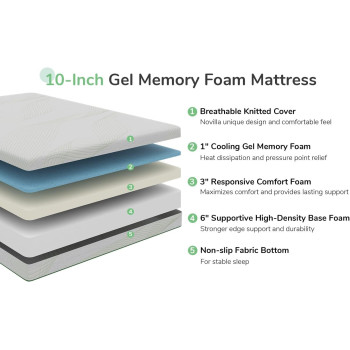 Deep Sleep Gel Premium Quality 10 Inch Cooling Gel Memory Foam Mattress with Airflow Channel Foam for Breathability with Medium Firm Support (Super King - W200 x L210)