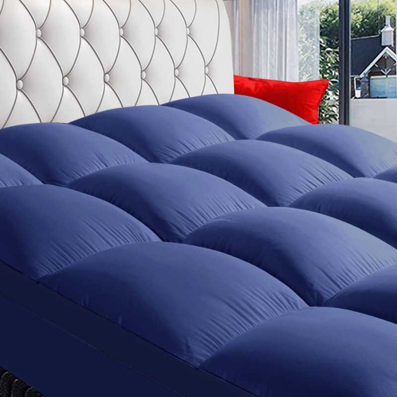 Deep Sleep Mattress Topper Soft Comfort White 500gsm (Dark Blue, King Size - W180 x L200 cm)