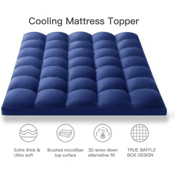 Deep Sleep Mattress Topper Soft Comfort White 500gsm (Dark Blue, Super King Size - W 200 x L 200 cm)