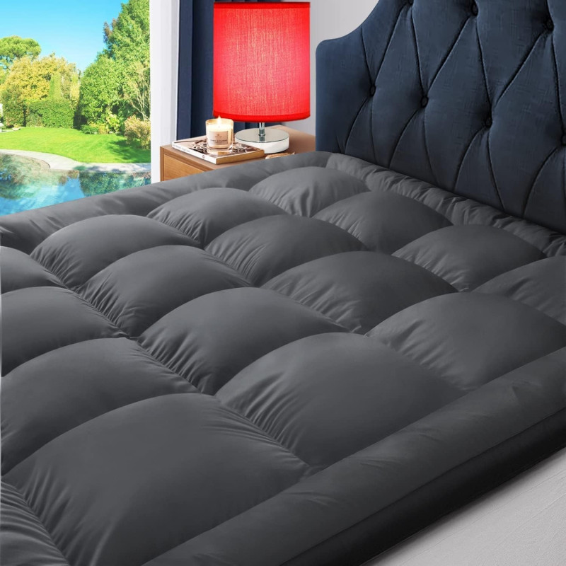Deep Sleep Mattress Topper Soft Comfort White 500gsm (Gray, King Size - W180 x L200 cm)