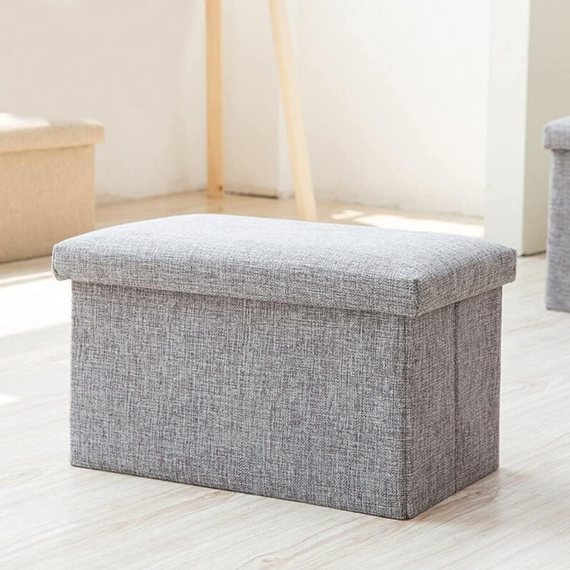 Deep Sleep Storage Ottoman Folding Storage Ottoman Cube Footrest Seat,Space Saving Foldable Storage Ottoman Boxes Padded 40 x 25 x 25 cm - MD-31772 (Khaki)