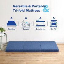 Deep Sleep Tri-Folding Foam Mattress, 4 Inch Single Size, Play Mat, Foldable Bed, Guest Beds, Portable Bed, XV-6R2Z-N5KV
