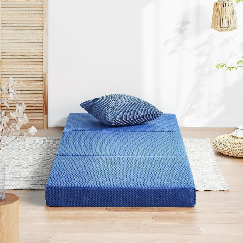 Deep Sleep Tri-Folding Foam Mattress, 4 Inch Single Size, Play Mat, Foldable Bed, Guest Beds, Portable Bed, XV-6R2Z-N5KV