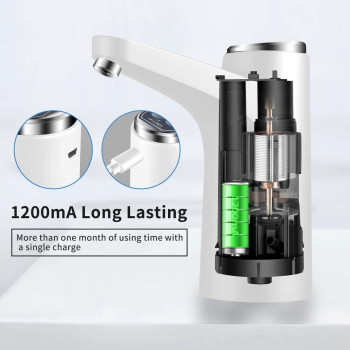 Deep sleep water dispenser pump for 5 gallon bottle, quantitative drinking water pump portable usb charging electric bottle pump multipurpose dispenser, white