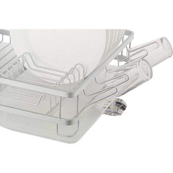 Dish Drying Rack, 2 Tier Dish Racks Drainboard Set for Kitchen Counter with Swivel Spout, Rustproof Aluminum Dish Drainer Compatible with Utensil Holder, Cup Holder(NW-30892)