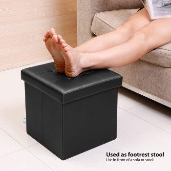 Folding Storage Ottoman Footrest Stool Faux Leather Seat Chest Black