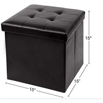 Folding Storage Ottoman Footrest Stool Faux Leather Seat Chest Black