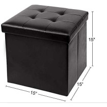 Folding Storage Ottoman Footrest Stool Faux Leather Seat Chest Black