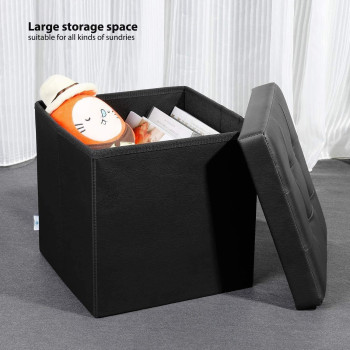Folding Storage Ottoman Footrest Stool Faux Leather Seat Chest Black