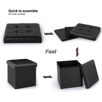 Folding Storage Ottoman Footrest Stool Faux Leather Seat Chest Black
