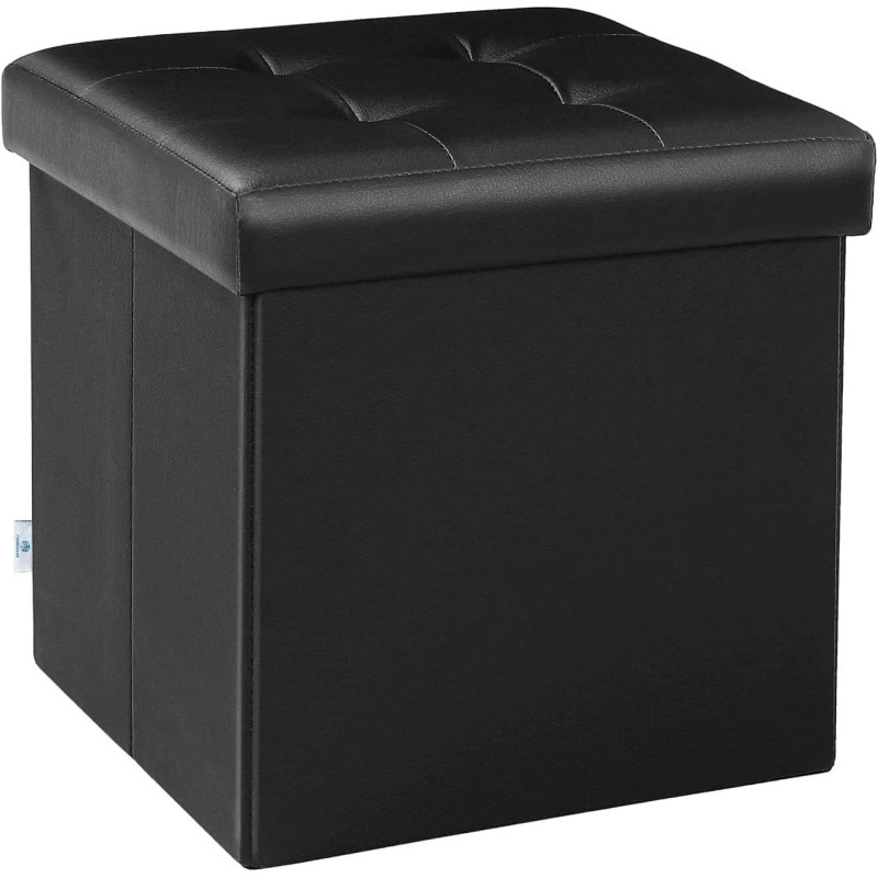 Folding Storage Ottoman Footrest Stool Faux Leather Seat Chest Black
