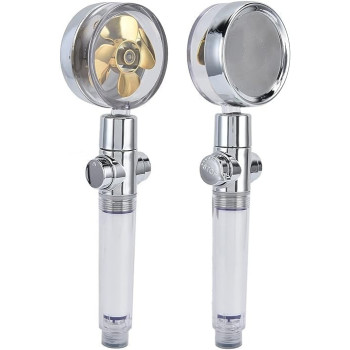 High Pressure Shower Heads, Unique Propeller Drive Design 360  Rotation Water Saving Mode Propeller Operated Shower Head for Water Saving (Golden Fan Shower)