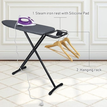 Ironing Board with Heat-Resistant Cover, Large Folding Ironing Board, Stable Frame & Non-Slip Legs Adjustable Foldable Iron Table, Space-Saving, Perfec