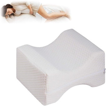 Knee Pillow for Side Sleepers Orthopedic Wedge Contour Leg Pillows Memory Foam for Back Hip Leg Joint Pain with Removable Washable Cover (White)