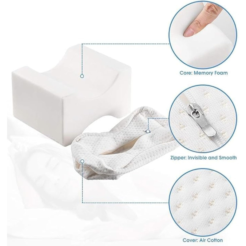 Knee Pillow for Side Sleepers Orthopedic Wedge Contour Leg Pillows Memory Foam for Back Hip Leg Joint Pain with Removable Washable Cover (White)