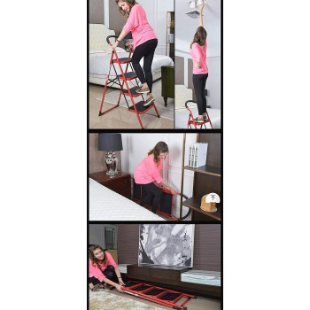 Ladder Fold Ladder Household Indoor Kitchen Living Room Portable Step Stools - Home Ladder Folding Domestic Stepladder Safety Multi-function (4 Step)