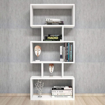 Maison du Design Homemania Bookcase Iona Shelving unit, Mobile - with shelves - for Living Room, Office - White Wooden, 60 x 20 x 130 cm