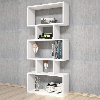 Maison du Design Homemania Bookcase Iona Shelving unit, Mobile - with shelves - for Living Room, Office - White Wooden, 60 x 20 x 130 cm