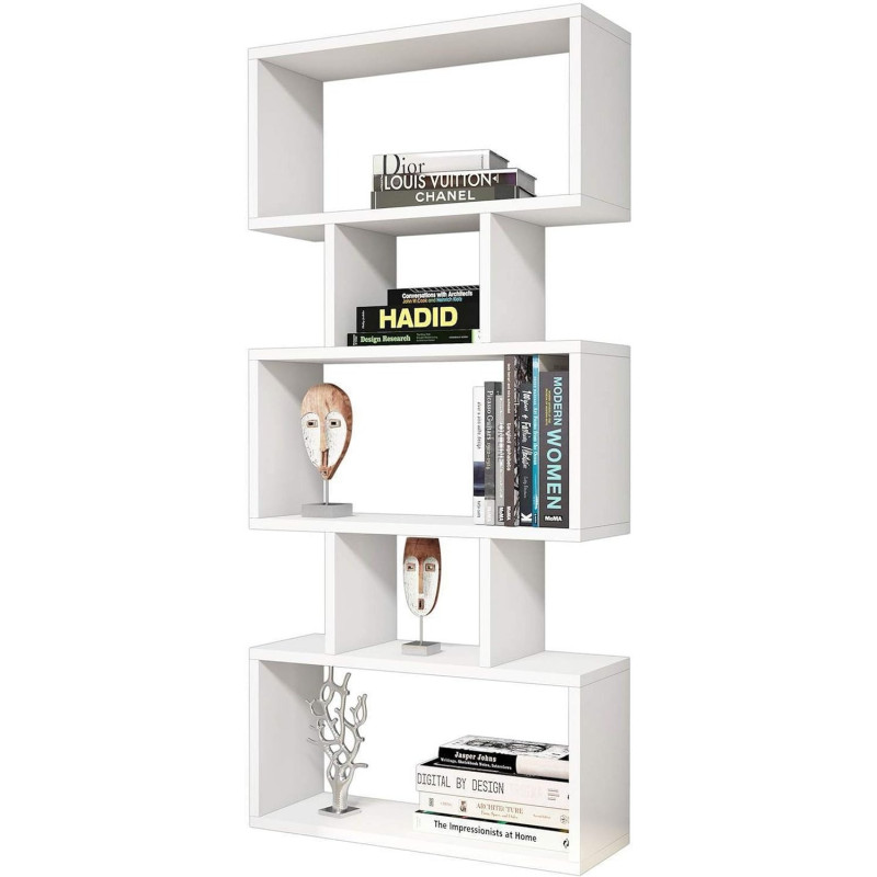 Maison du Design Homemania Bookcase Iona Shelving unit, Mobile - with shelves - for Living Room, Office - White Wooden, 60 x 20 x 130 cm