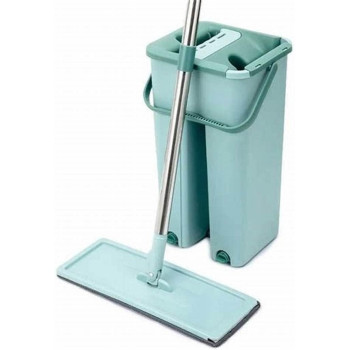 Deep Sleep Microfiber Flat Mop with Bucket, Cleaning Squeeze Hand Free Floor Mop, Reusable Mop Pads, Stainless Steel Handle, 360 Degree Rotating Head Squeeze Flat Mop