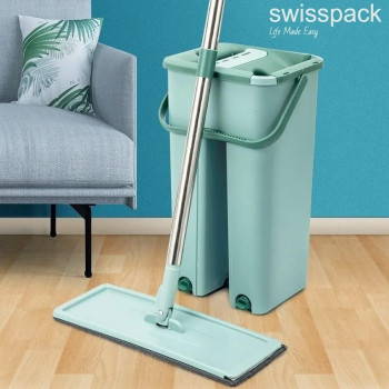 Deep Sleep Microfiber Flat Mop with Bucket, Cleaning Squeeze Hand Free Floor Mop, Reusable Mop Pads, Stainless Steel Handle, 360 Degree Rotating Head Squeeze Flat Mop