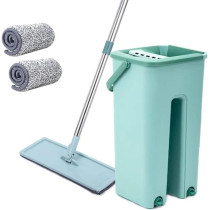 Deep Sleep Microfiber Flat Mop with Bucket, Cleaning Squeeze Hand Free Floor Mop, Reusable Mop Pads, Stainless Steel Handle, 360 Degree Rotating Head Squeeze Flat Mop